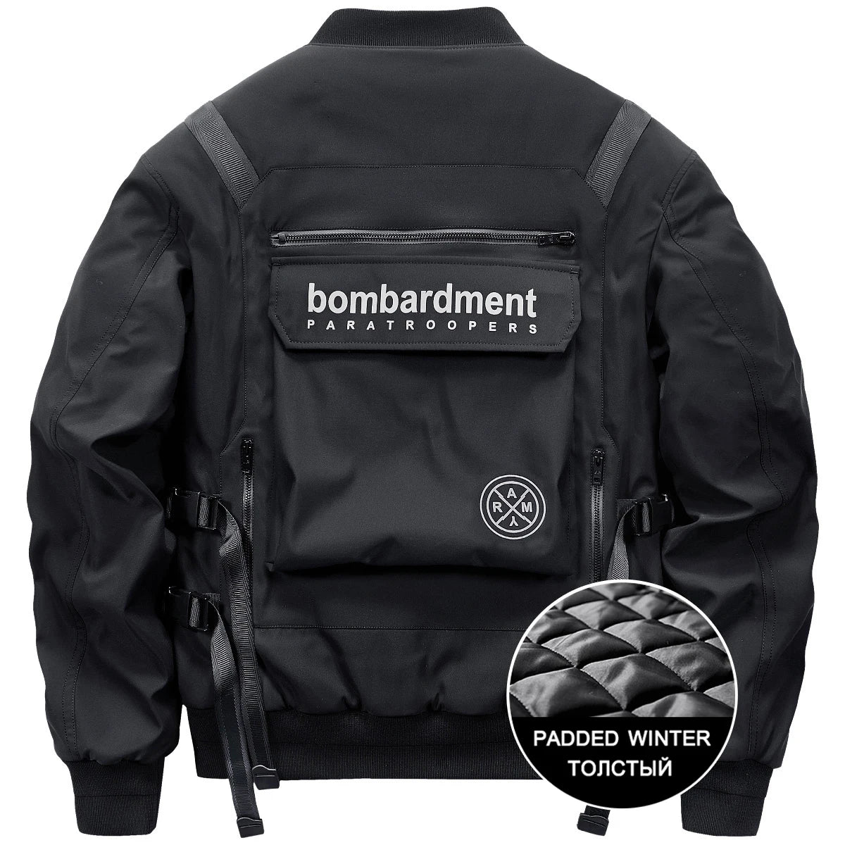 Techwear Black Car Oversized Bomber Jacket — side view