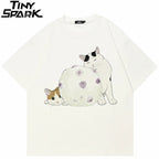 Y2K White Cats Cartoon Graphic T-Shirt — front view