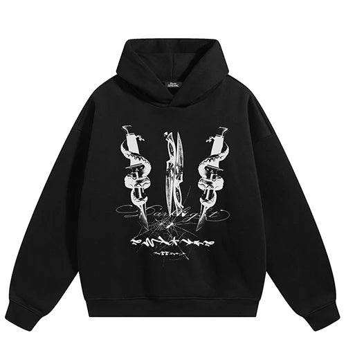 Cotton Black Graphic Hoodie — fabric close-up