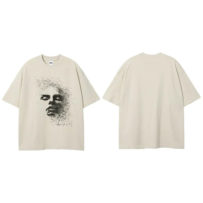 Beige Face Graphic T-Shirt — fabric close-up