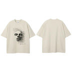 Beige Face Graphic T-Shirt — fabric close-up