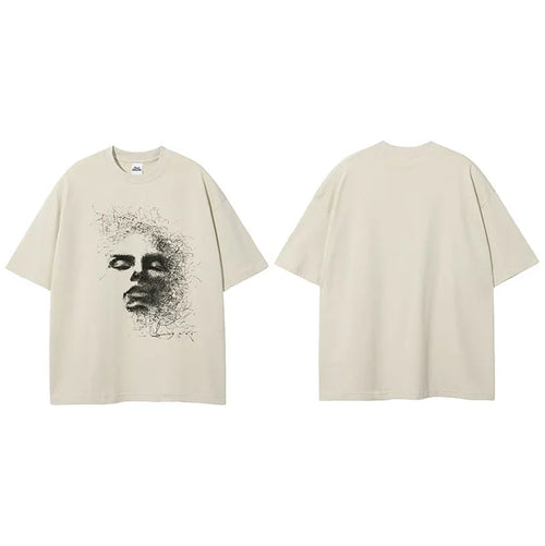 Beige Face Graphic T-Shirt — fabric close-up