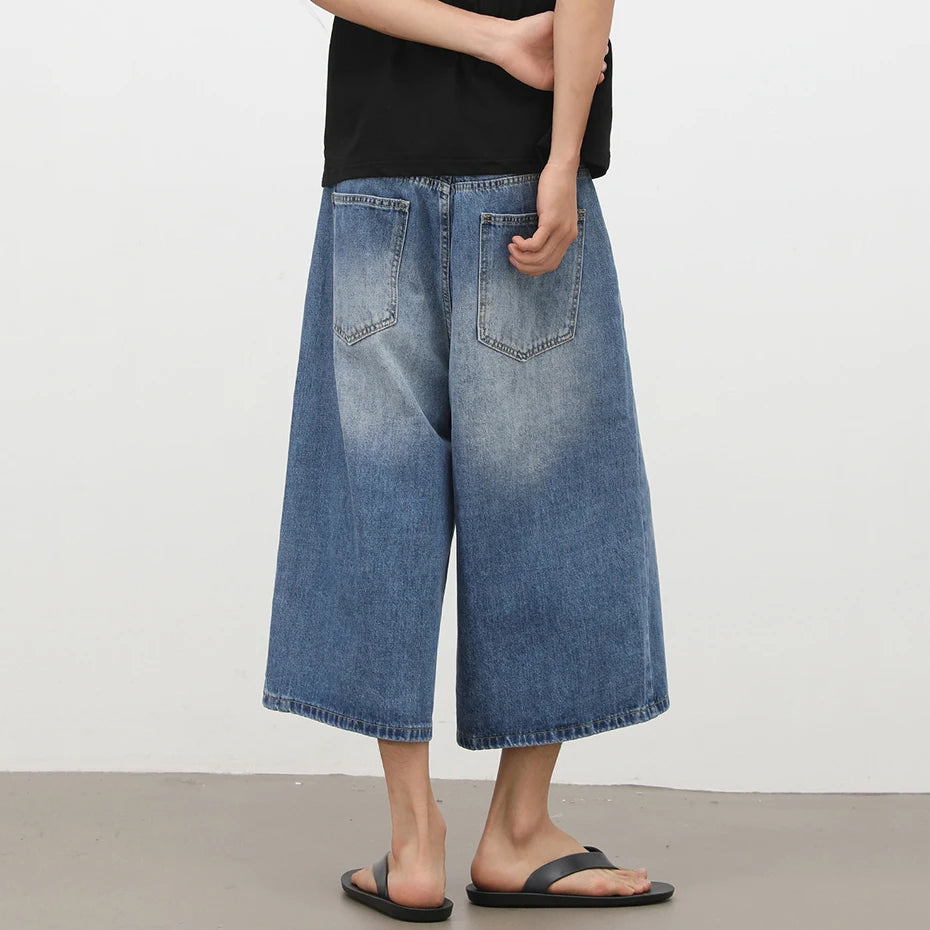 Y2K Blue Wide Leg Denim Shorts — fit shot