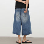 Y2K Blue Wide Leg Denim Shorts — fit shot