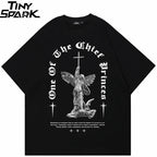 Black Cross Angel Graphic T-Shirt — front view
