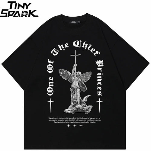 Black Cross Angel Graphic T-Shirt — front view