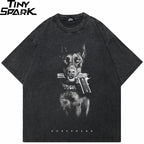 Gun Vintage Black Doberman Dog Washed T-Shirt — front view