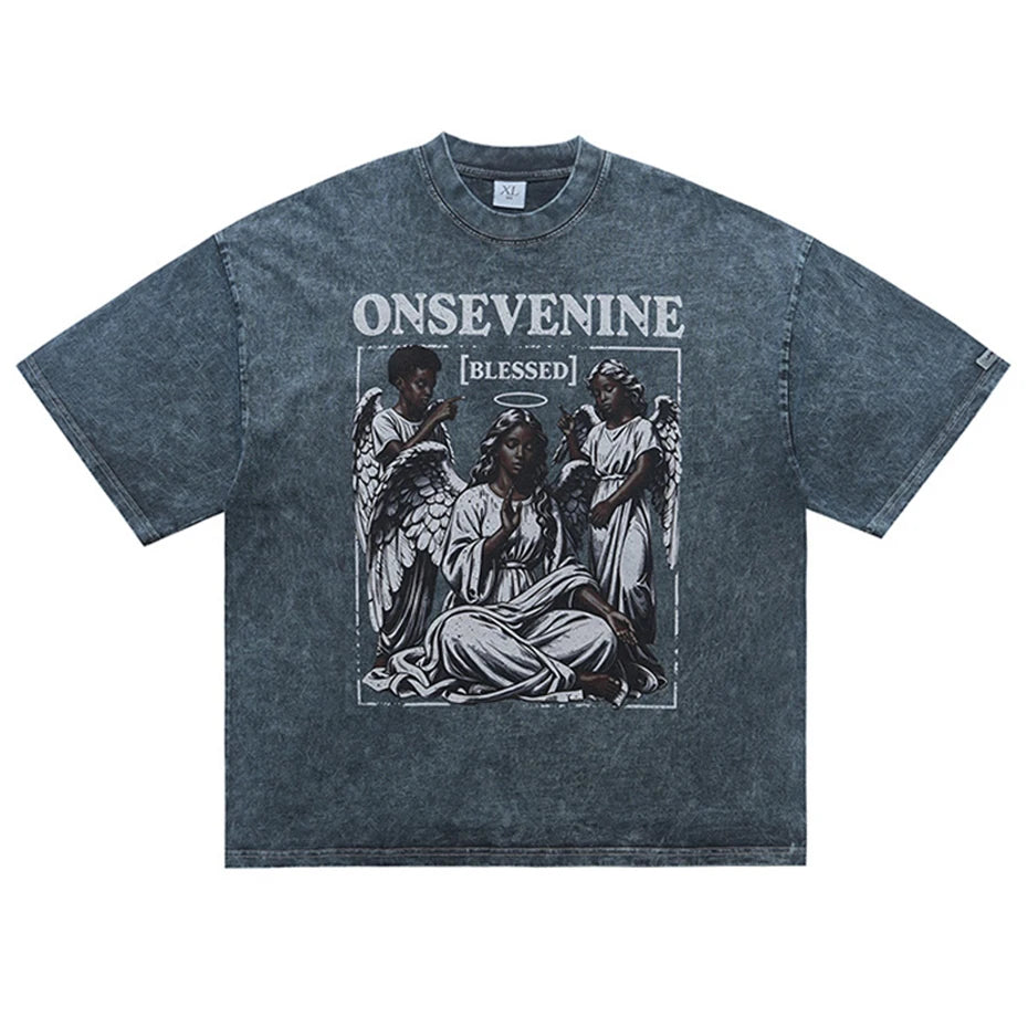 Blue Vintage Graphic Oversized T-Shirt — back view