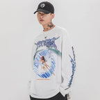 Retro Angel Print Loose T-Shirt — fabric close-up