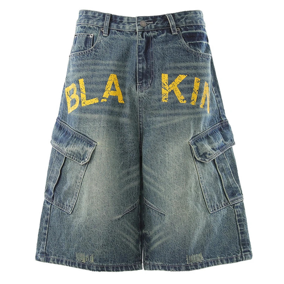 Car Vintage Loose Denim Shorts — fabric close-up