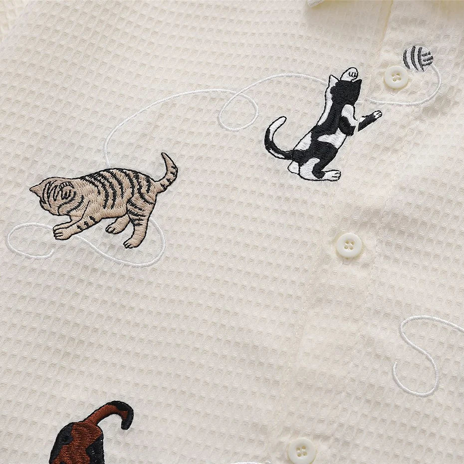 Vintage Cats Oversized Shirt — fit shot
