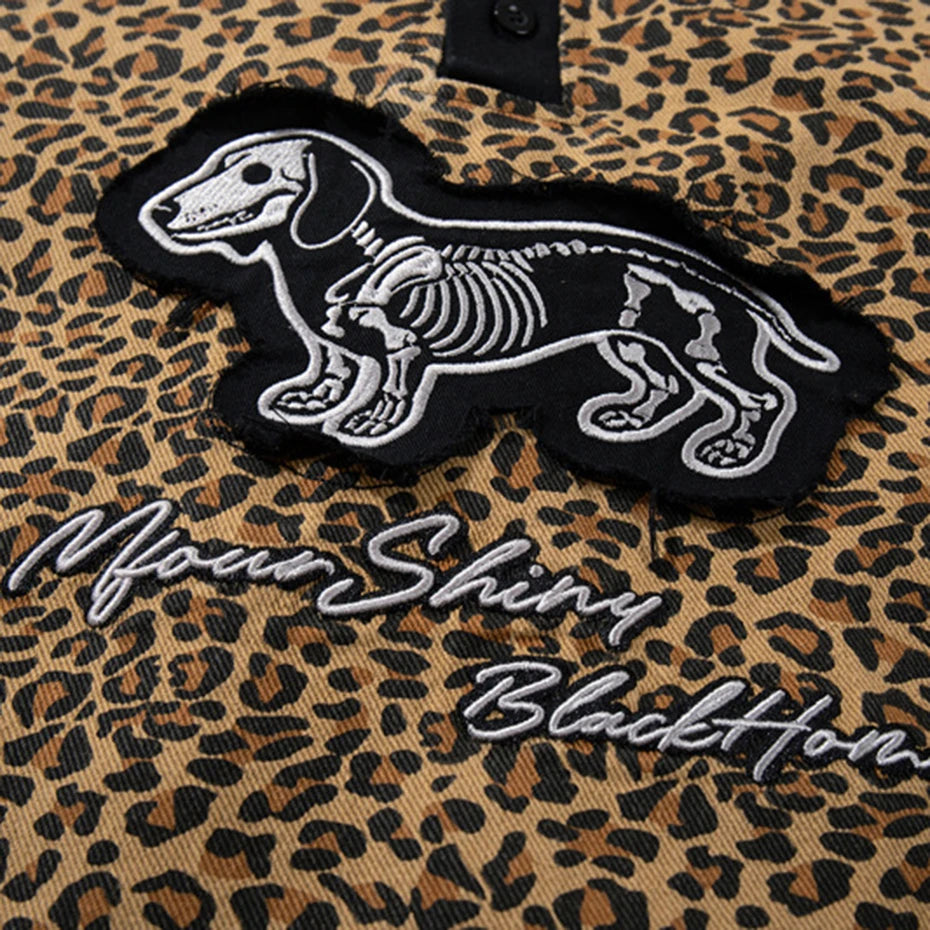 Y2K Leopard Patchwork Oversized T-Shirt — detail shot