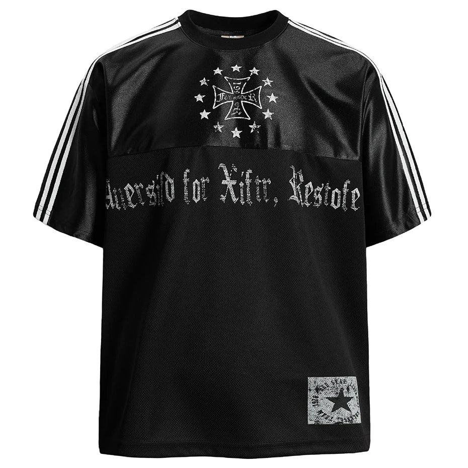 Black Cross Star Graphic Loose T-Shirt — styling shot