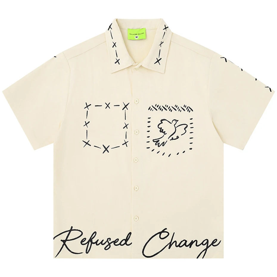 Loose Short Sleeve Button-Up Shirt — styling shot