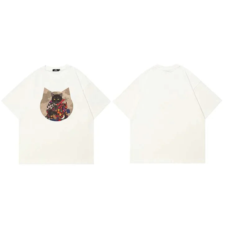 Black Cartoon Cats Graphic T-Shirt — side view