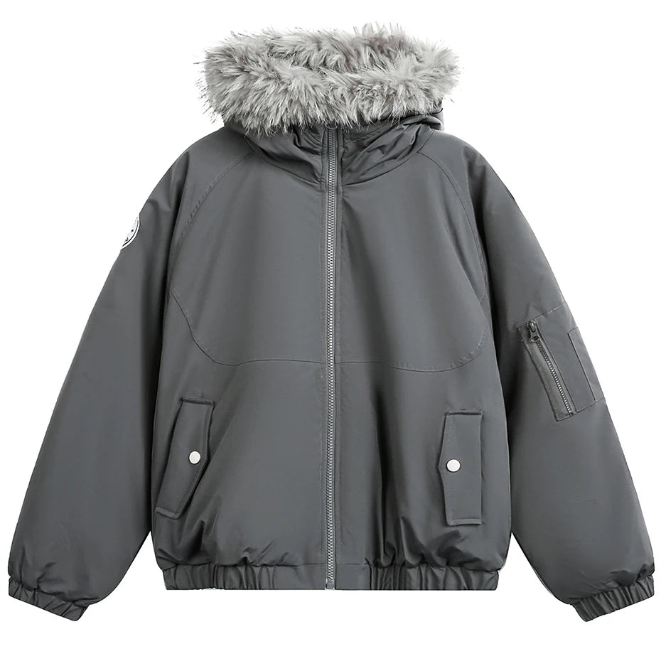 Hooded Fur Loose Puffer Jacket — back view