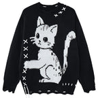 Funny Y2K Cat Knit Oversized Sweater — styling shot