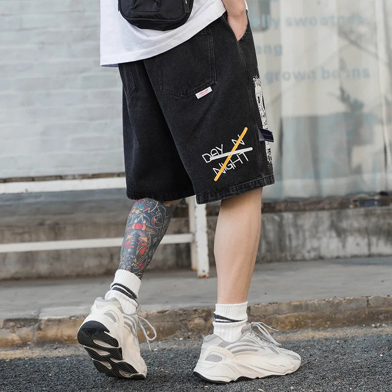 Letter Denim Shorts — front view
