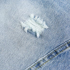 Y2K Blue Ripped Loose Denim Shorts — fabric close-up