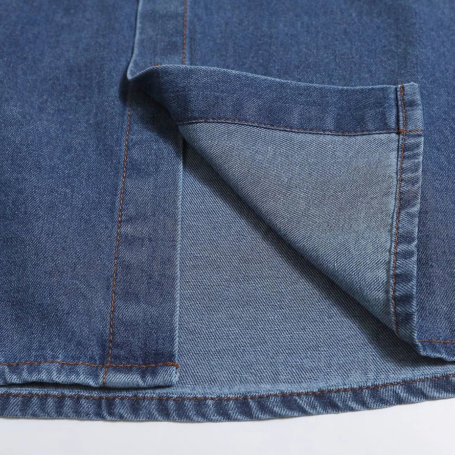 Vintage Cat Embroidered Denim Loose Shirt — fabric close-up