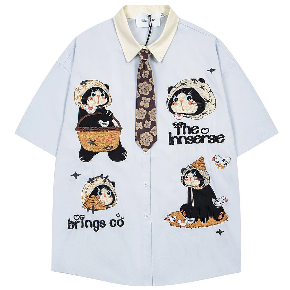 Funny Cat Graphic Loose Shirt — back view