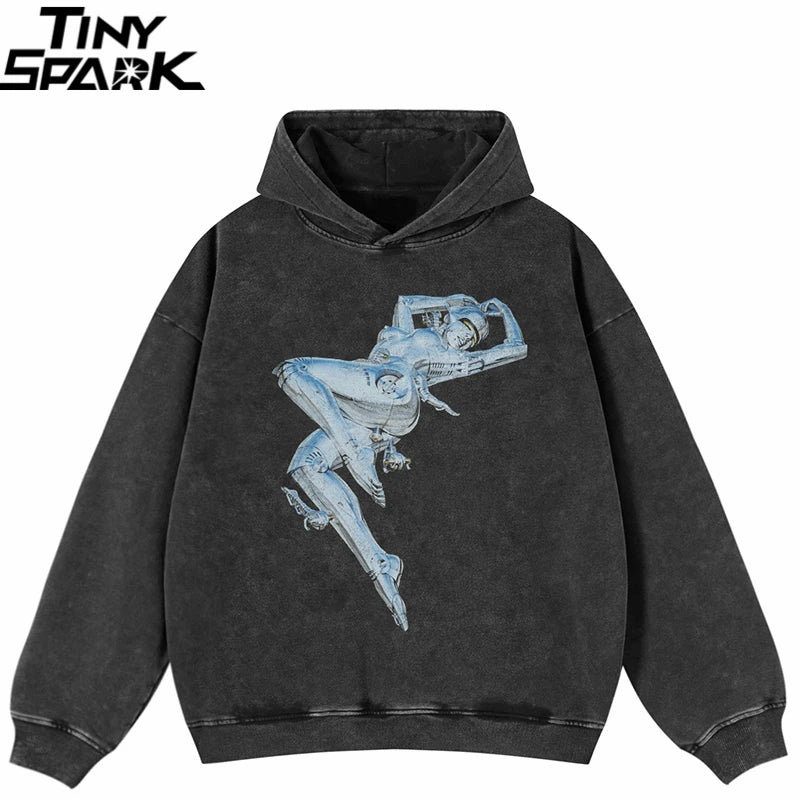 Black Robot Graphic Oversized Hoodie — front view