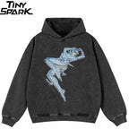 Black Robot Graphic Oversized Hoodie — front view