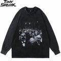 Punk Black Washed Oversized Long Sleeve Tee — front view