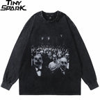 Punk Black Washed Oversized Long Sleeve Tee — front view