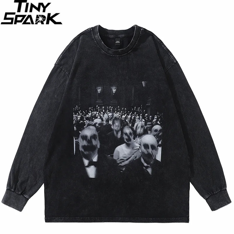 Punk Black Washed Oversized Long Sleeve Tee — front view