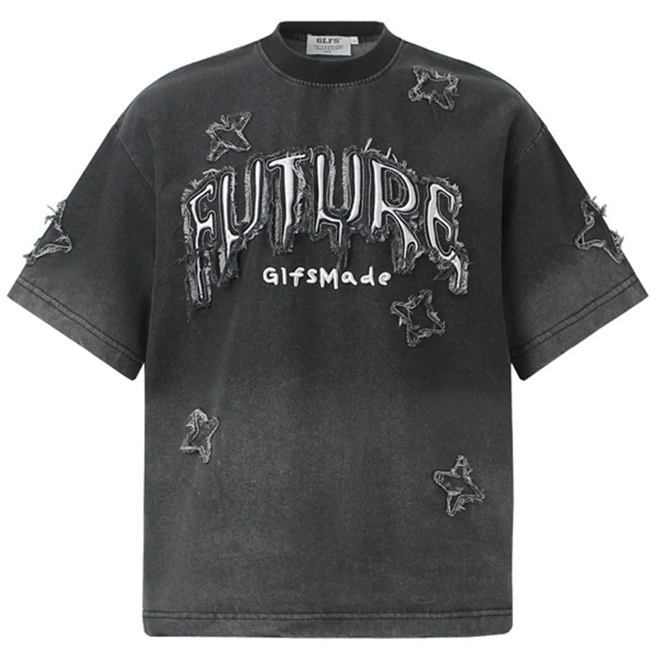 Vintage Star Patchwork Oversized T-Shirt — back view