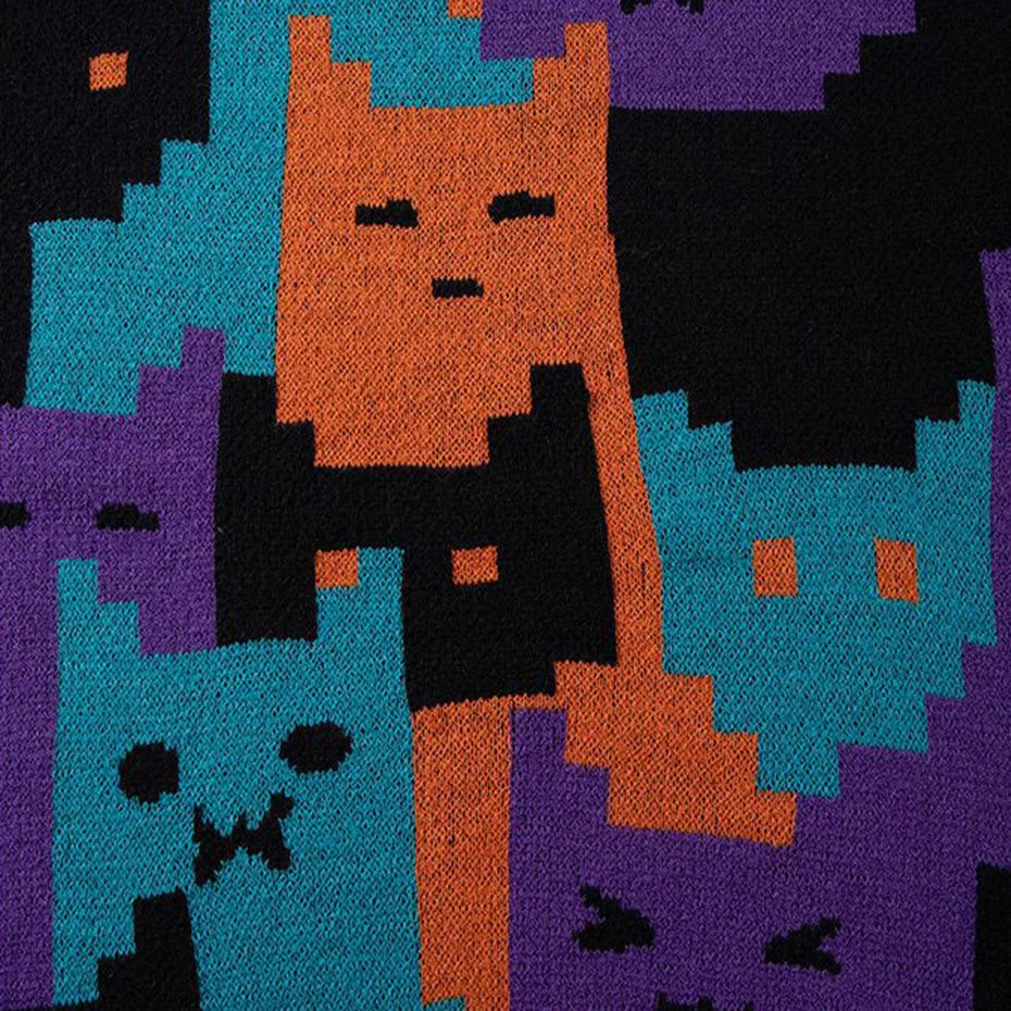 Y2K Cartoon Graphic Knit Oversized Sweater — detail shot