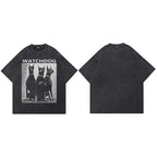 Animal Vintage Black Doberman Dog Washed T-Shirt — fabric close-up