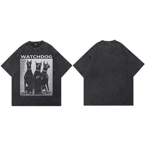 Animal Vintage Black Doberman Dog Washed T-Shirt — fabric close-up