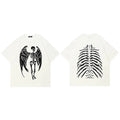 White Angel Skeleton Graphic T-Shirt — fabric close-up