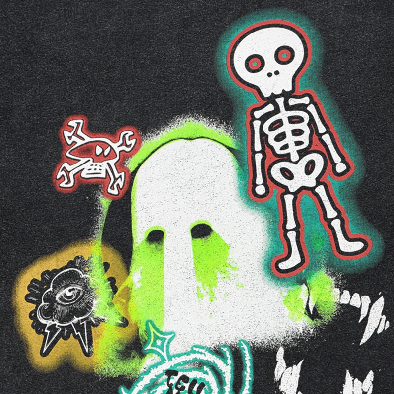 Black Skeleton Devil Washed T-Shirt — front view