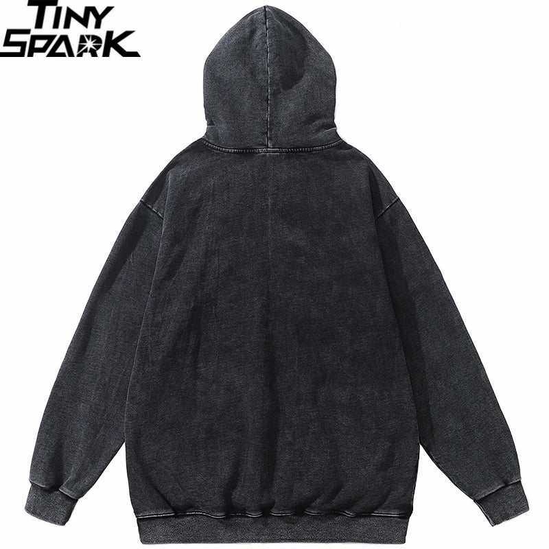 Black Cartoon Anime Graphic Oversized Hoodie — back view