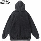 Black Cartoon Anime Graphic Oversized Hoodie — back view