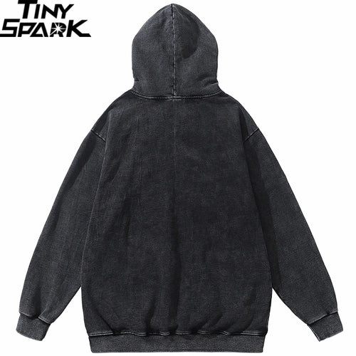 Black Cartoon Anime Graphic Oversized Hoodie — back view