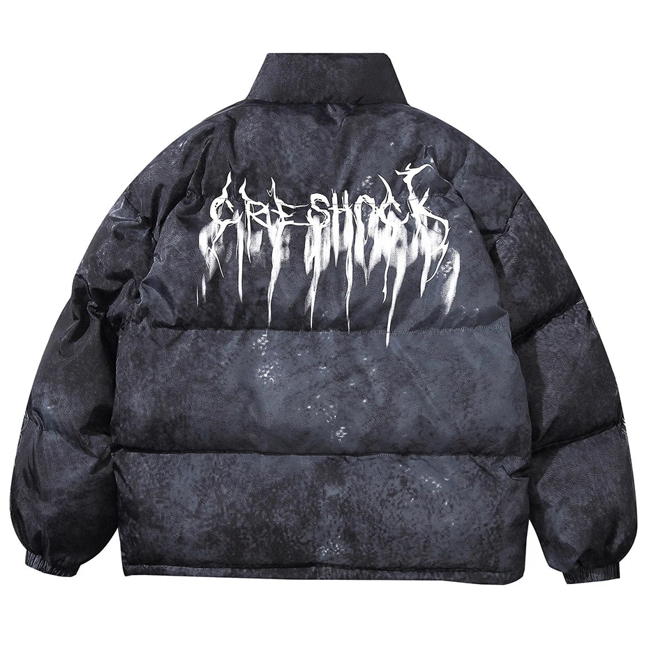 Y2K Letter Tie Dye Padded Oversized Puffer Jacket — side view