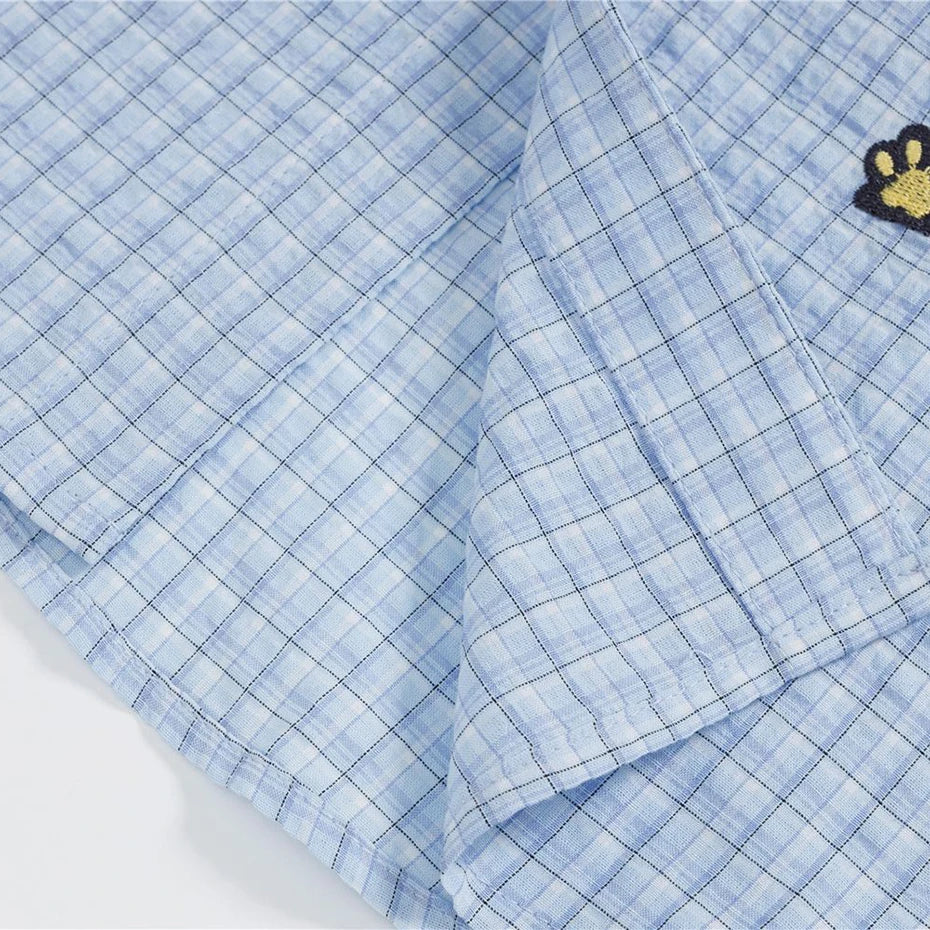 Shirts Cat Embroidered Loose Shirt — fabric close-up