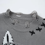 Funny Y2K Cat Knit Oversized Sweater — detail shot