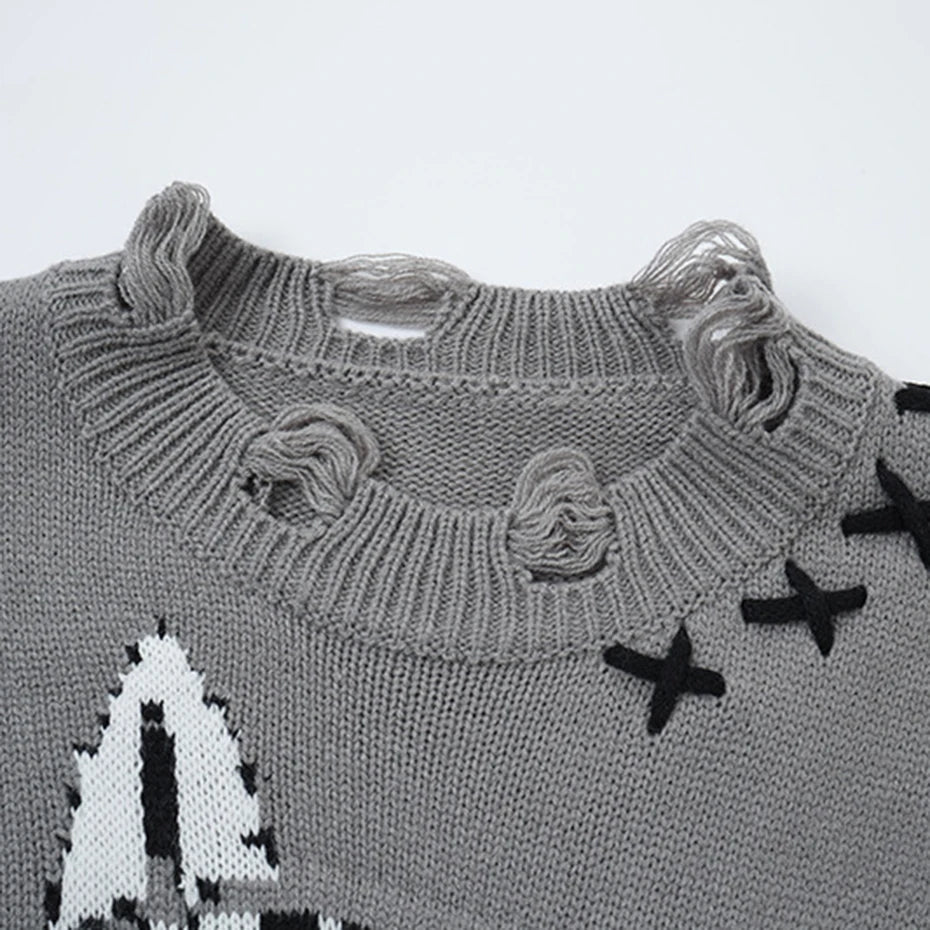 Funny Y2K Cat Knit Oversized Sweater — detail shot