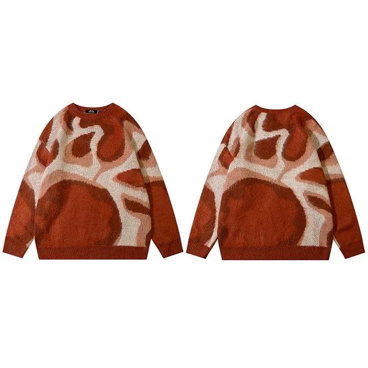Retro Red Graphic Knit Sweater — flat lay