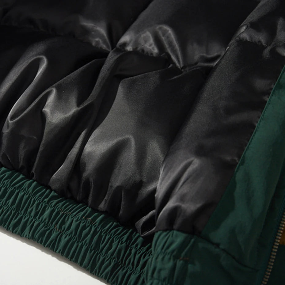 Vintage Patchwork Oversized Puffer Jacket — fabric close-up