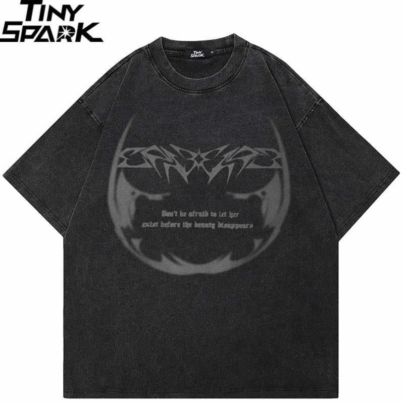 Retro Black Angel Wings Washed T-Shirt — back view