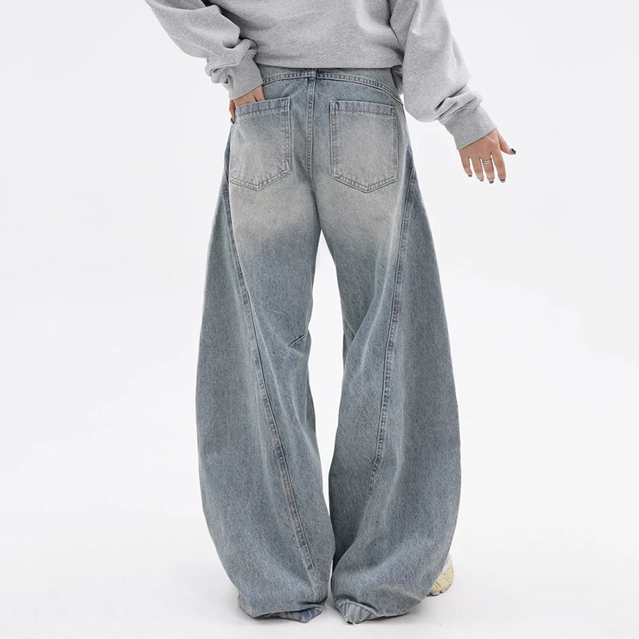 Y2K Vintage Blue Denim Baggy Jeans — fabric close-up