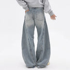 Y2K Vintage Blue Denim Baggy Jeans — fabric close-up