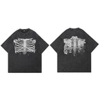 Black Skeleton Faded T-Shirt — fabric close-up