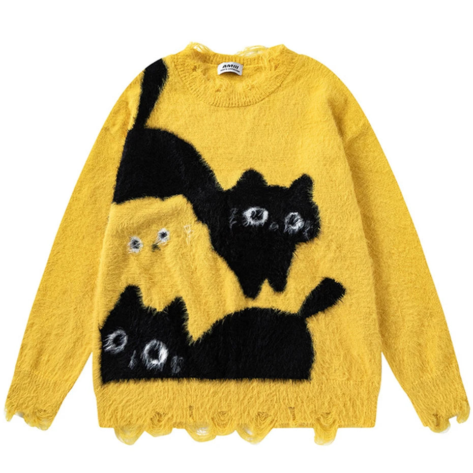 Y2K Cat Knit Oversized Sweater — detail shot